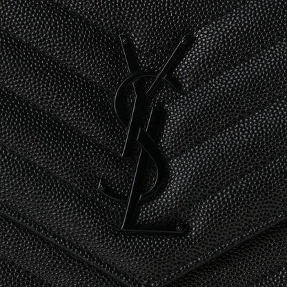 Saint Laurent Grain De Poudre Matelasse Chevron Monogram Chain Wallet Black 7 of 10