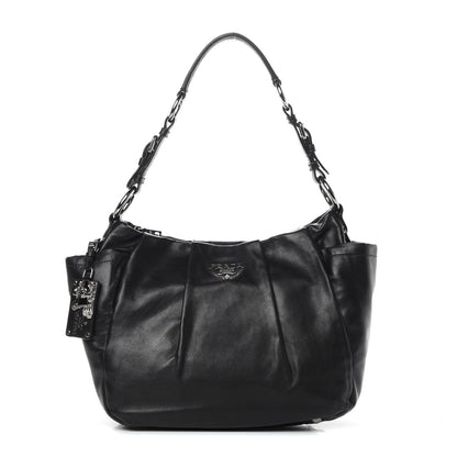 Prada Soft Calfskin Pleated Hobo Black 1 of 14