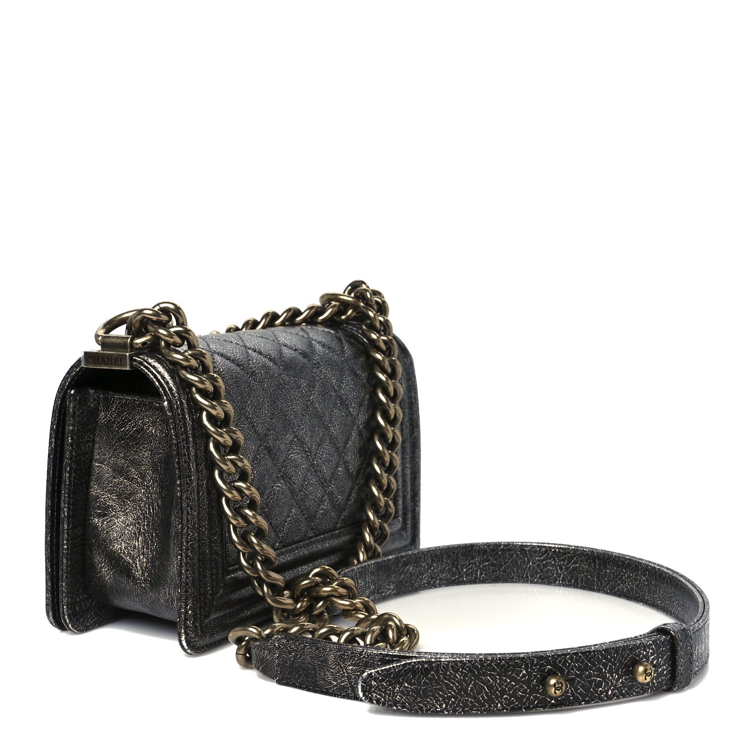Chanel Cracked Metallic Calfskin Quilted Small Boy Flap Dark Silver 3 of 11
