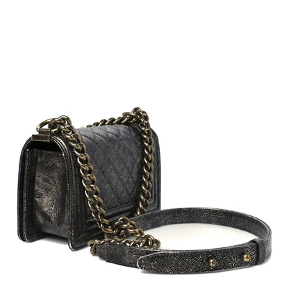 Chanel Cracked Metallic Calfskin Quilted Small Boy Flap Dark Silver 3 of 11