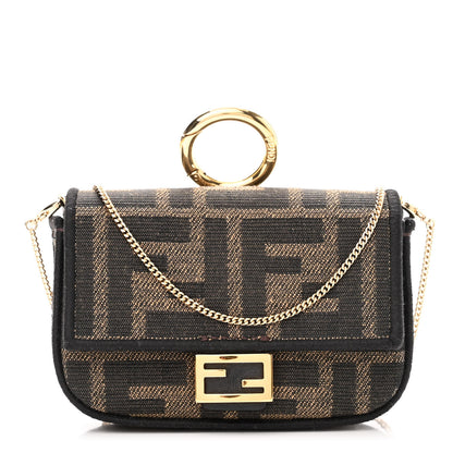 Fendi Fabric Jacquard FF 1974 Nano Baguette Charm Tobacco Moro Black 1 of 10