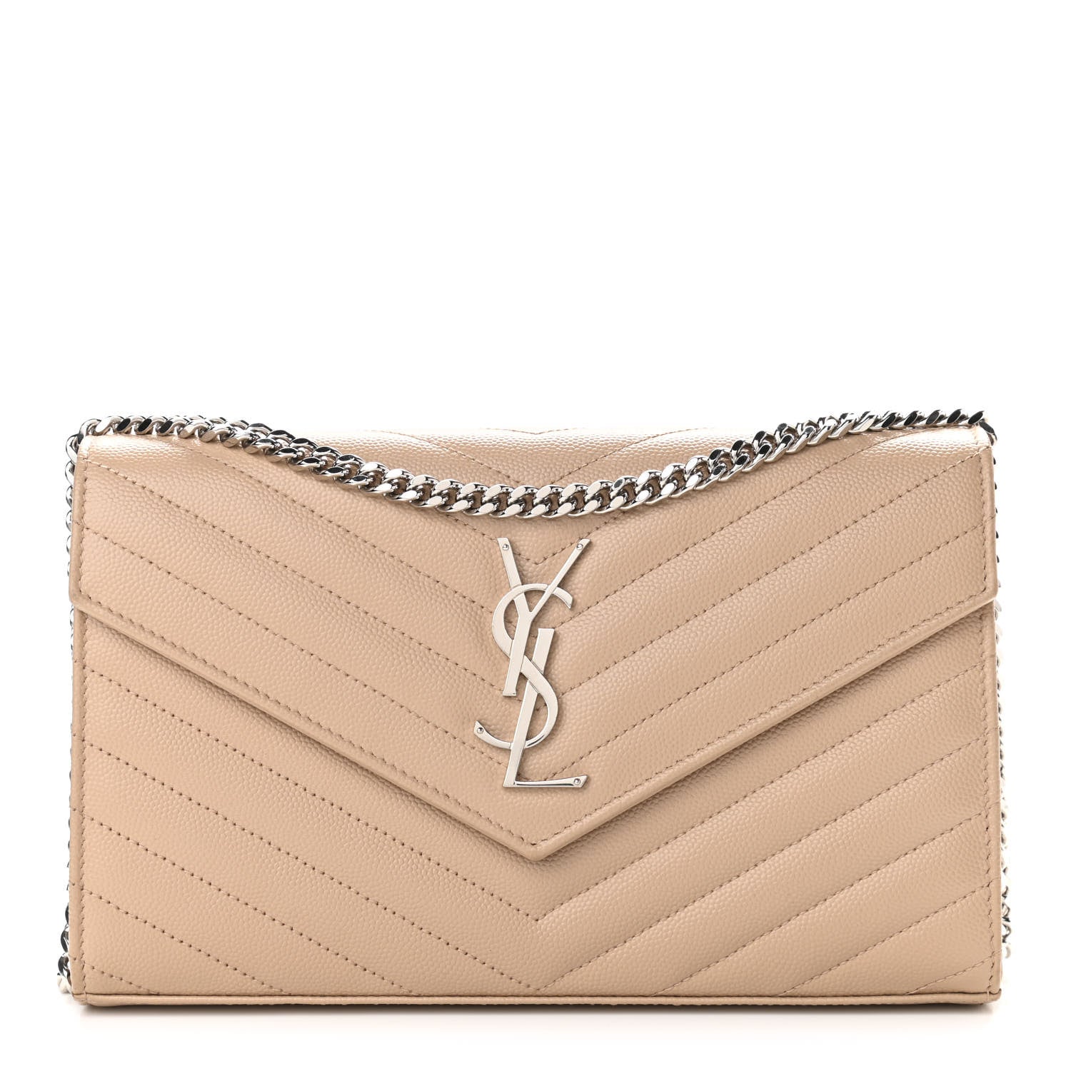 Saint Laurent Grain De Poudre Matelasse Chevron Monogram Chain Wallet Nude Powder 1 of 9