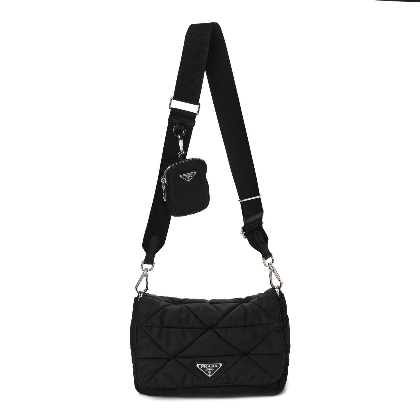 Re-Nylon Quilted Padded Flap Shoulder Bag Black