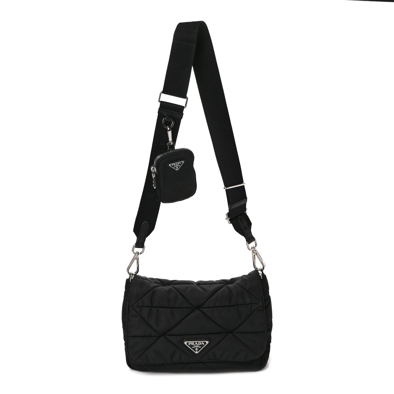Prada Re-Nylon Quilted Padded Flap Shoulder Bag Black 1 of 8
