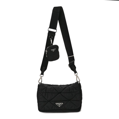 Prada Re-Nylon Quilted Padded Flap Shoulder Bag Black 1 of 8