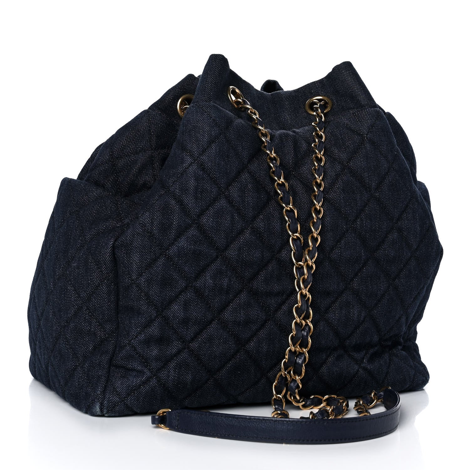 Chanel Washed Denim Quilted Small Urban Spirit Drawstring Bag Dark Blue 3 of 12