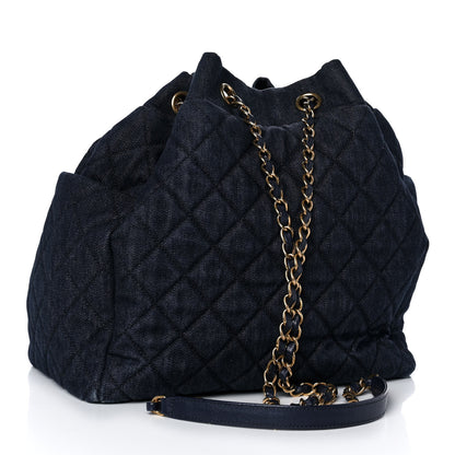 Chanel Washed Denim Quilted Small Urban Spirit Drawstring Bag Dark Blue 3 of 12