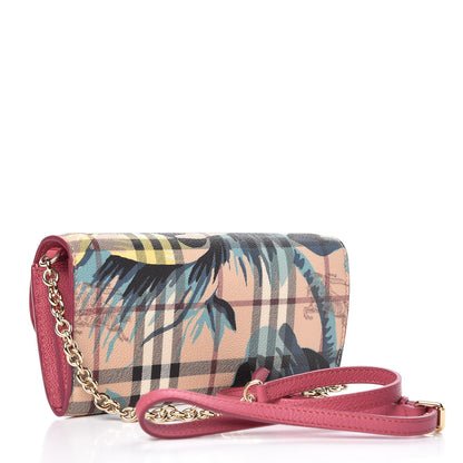 Burberry Haymarket Check Floral Print Henley Wallet On Chain Plum Pink Pewter Blue 3 of 8