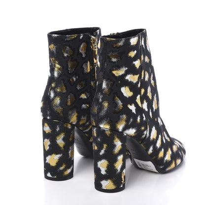 Saint Laurent Jacquard Leopard Loulou Ankle Boots 38 Oro 4 of 9