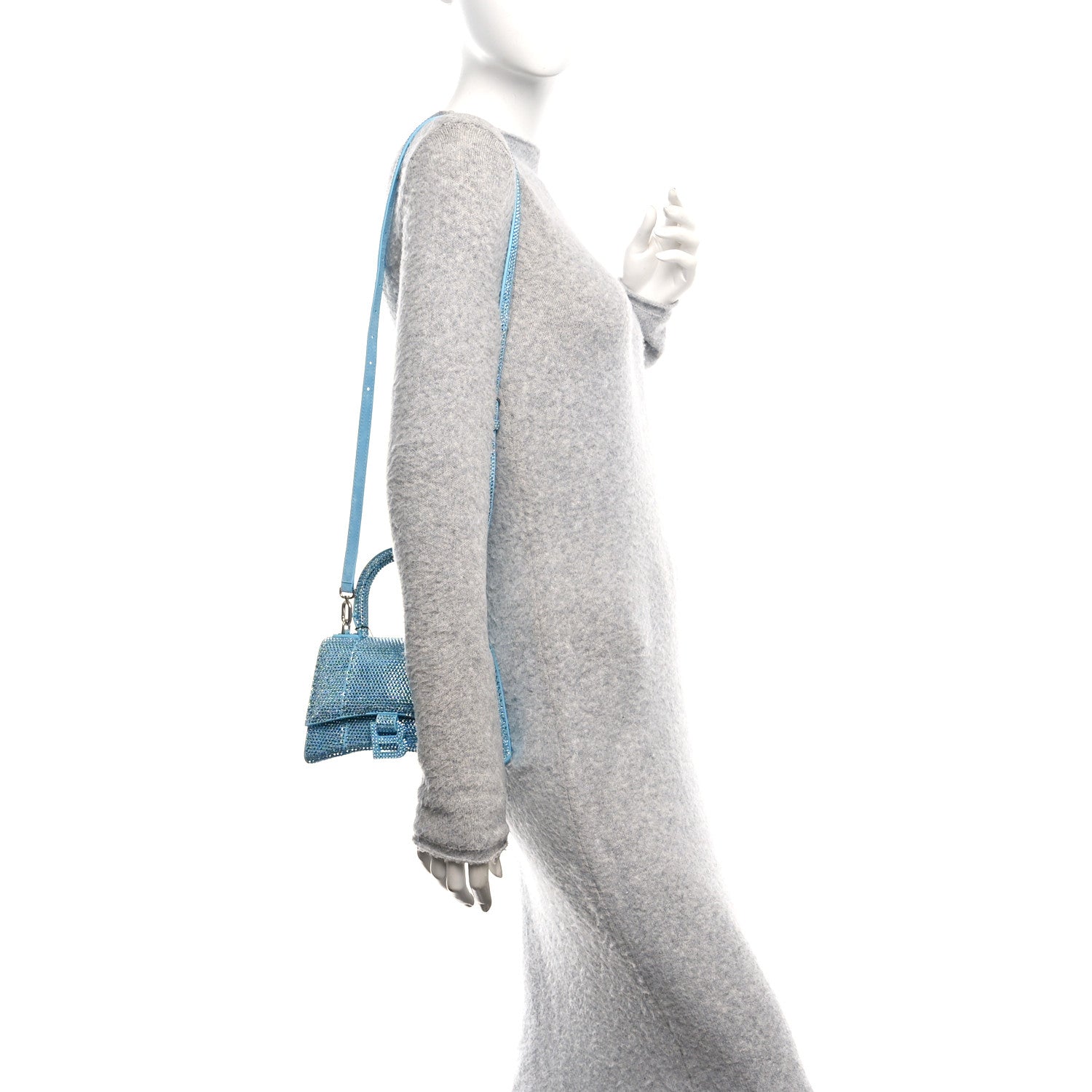 Balenciaga Strass Suede Hourglass Top Handle Bag XS Light Blue 2 of 12