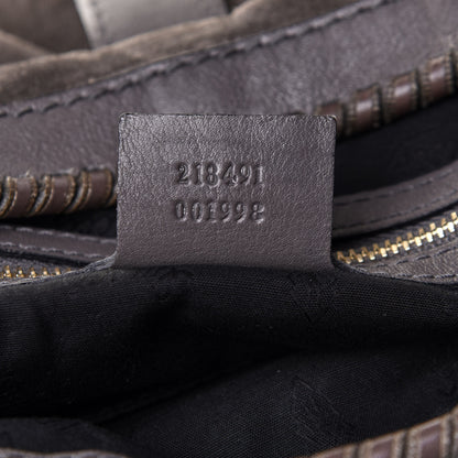 Gucci Calfskin Suede Large New Jackie Web Shoulder Bag Grey 6 of 12