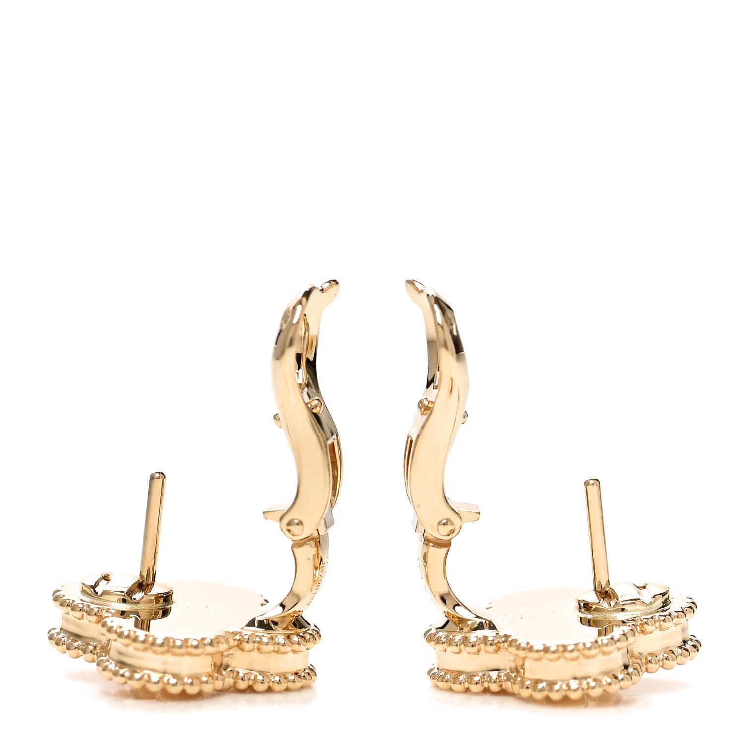 Van Cleef & Arpels 18K Yellow Gold Guilloche Vintage Alhambra Earrings 3 of 5