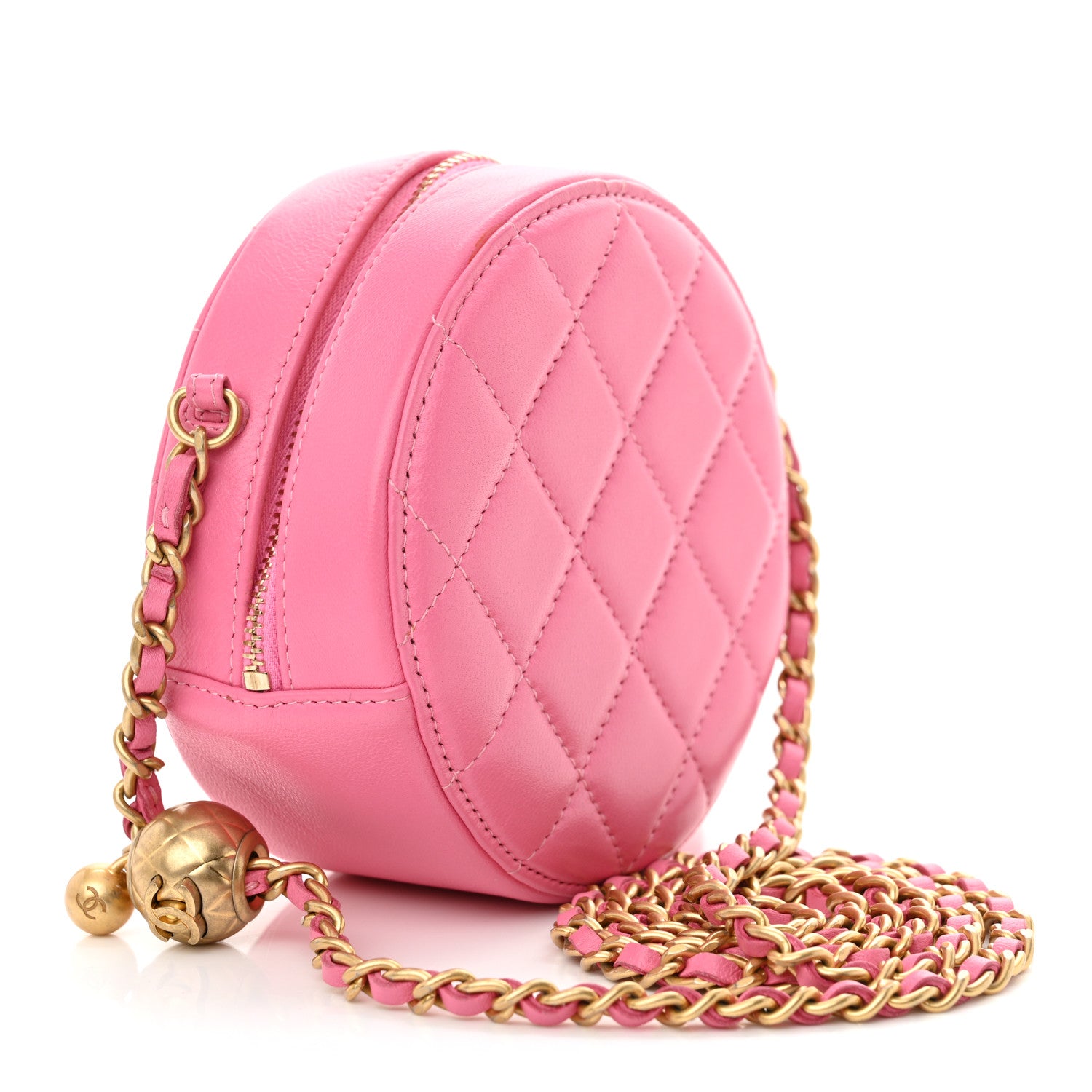 Chanel Lambskin Quilted Round Pearl Crush Clutch With Chain Pink 3 of 10