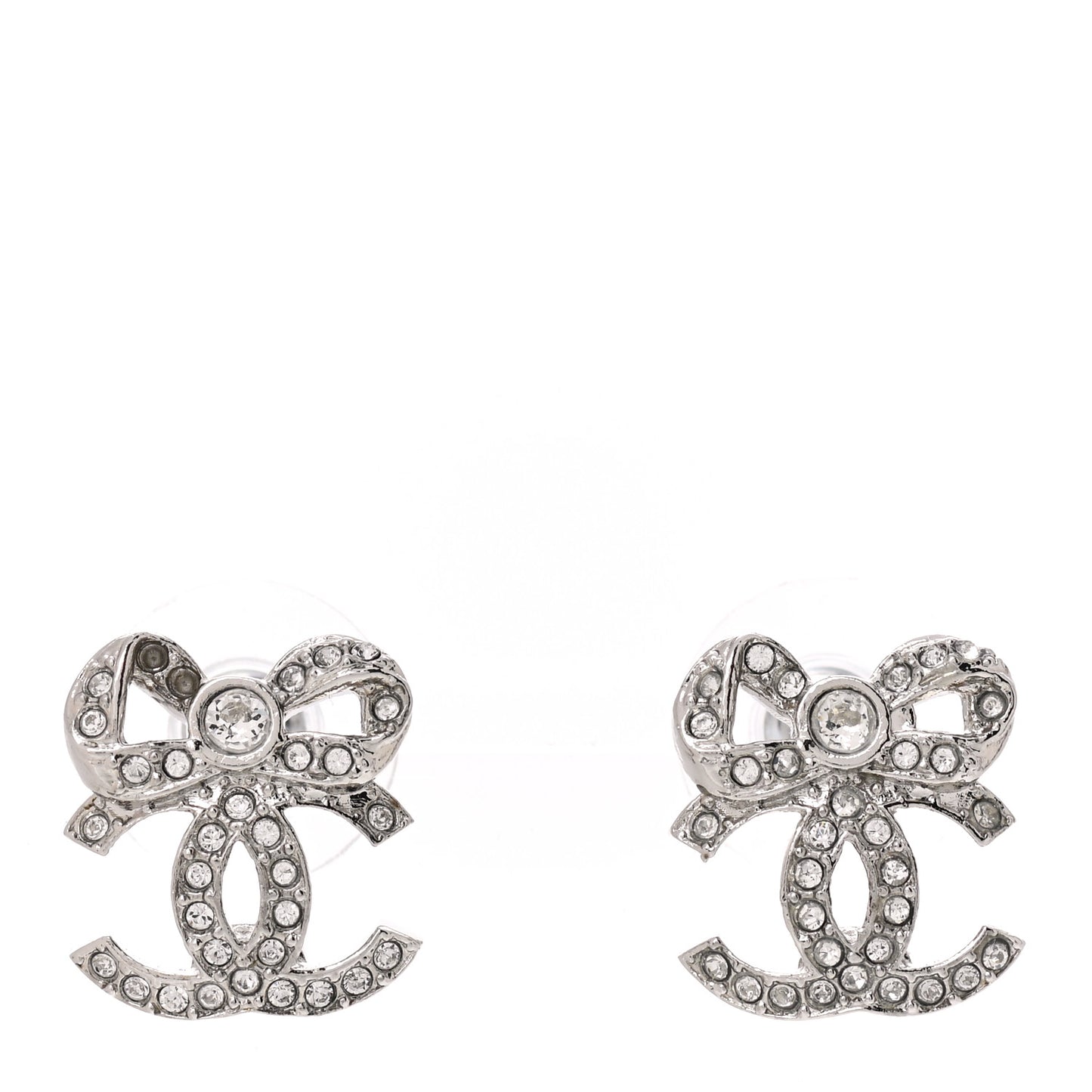 Crystal CC Bow Drop Earrings Silver