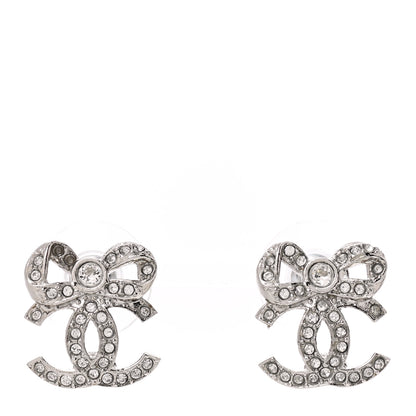 Chanel Crystal CC Bow Drop Earrings Silver 1 of 6