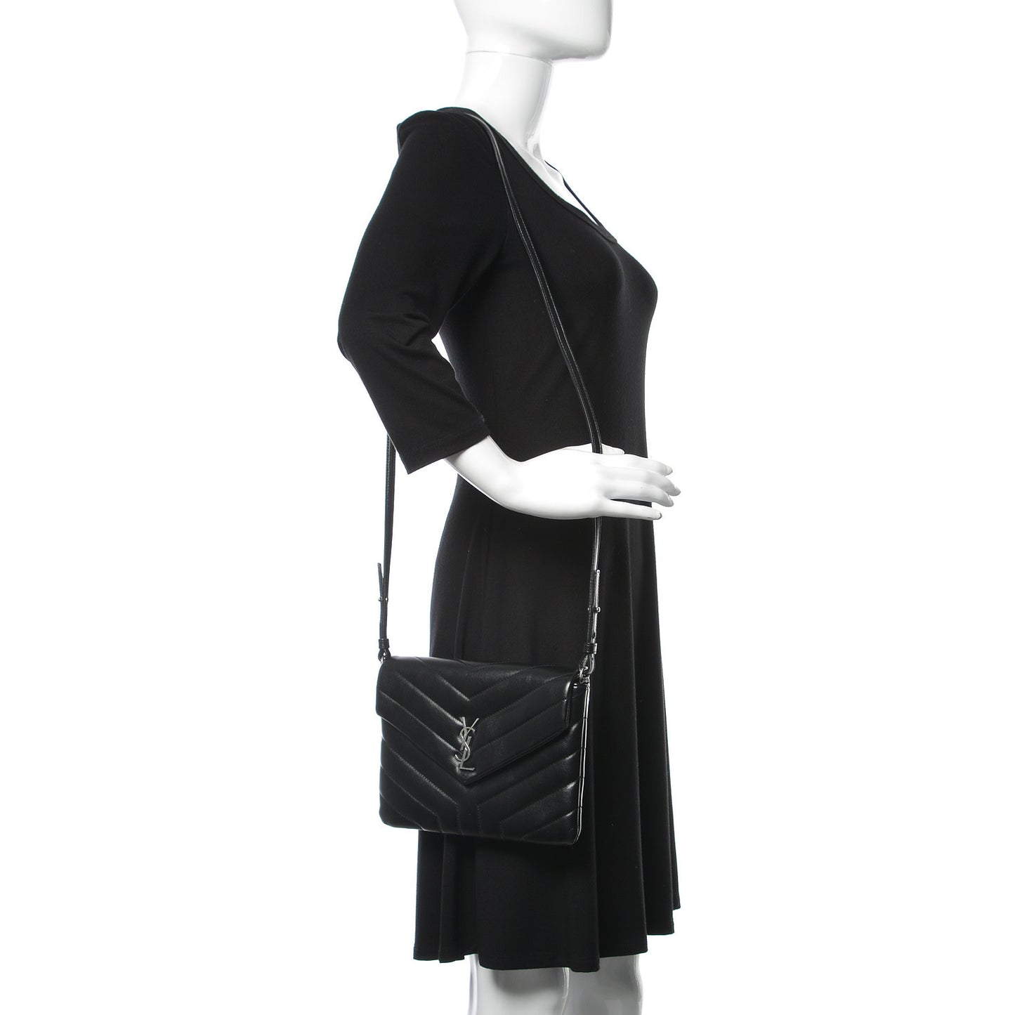 Calfskin Y Quilted Monogram Loulou Flap Bag Black