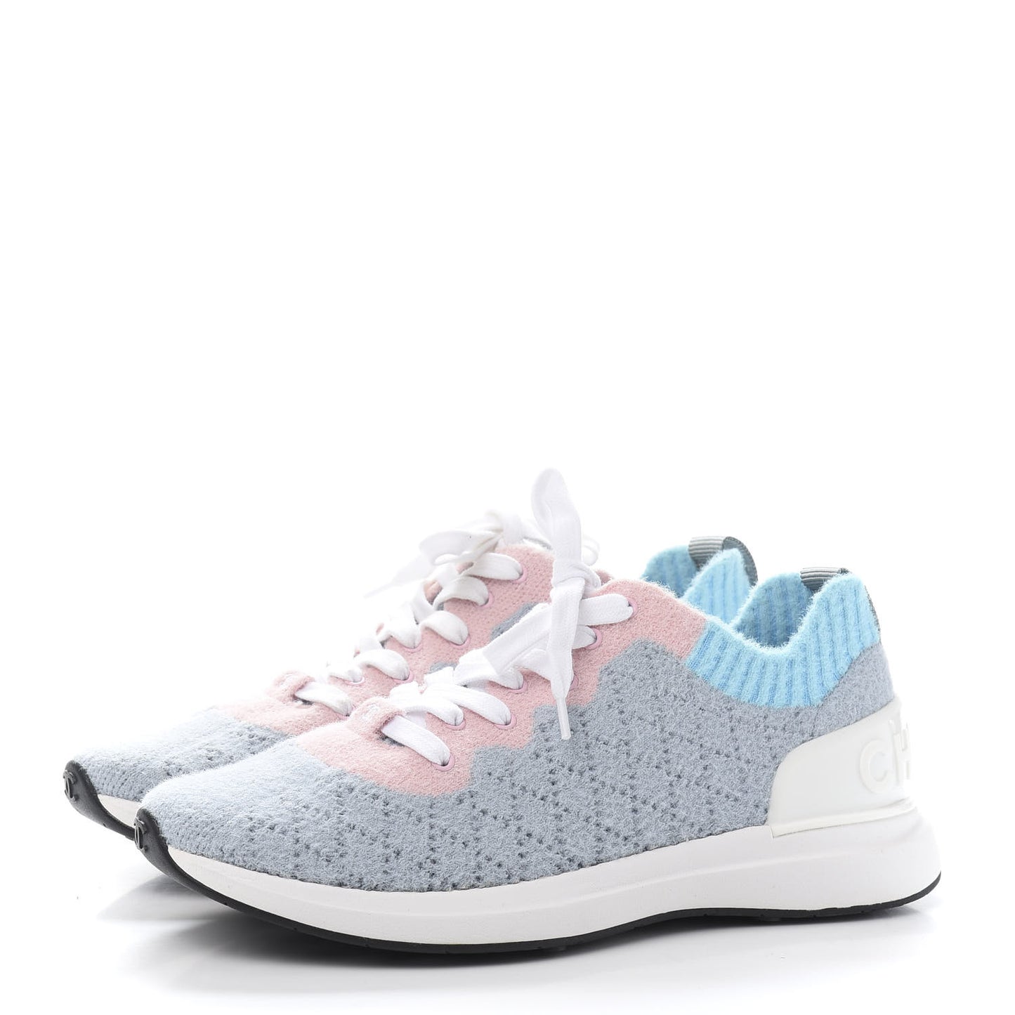 Mixed Fabrics Knit Sneakers 39.5 Grey Pink Blue