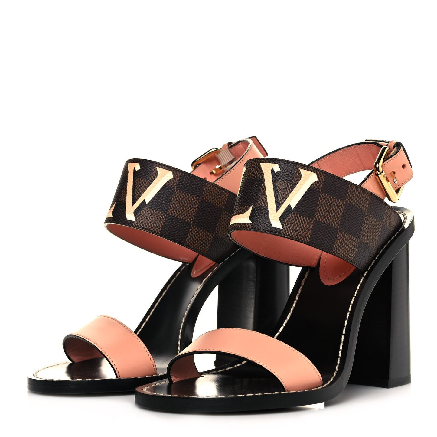Calfskin Damier Ebene Passenger Heeled Sandals 36