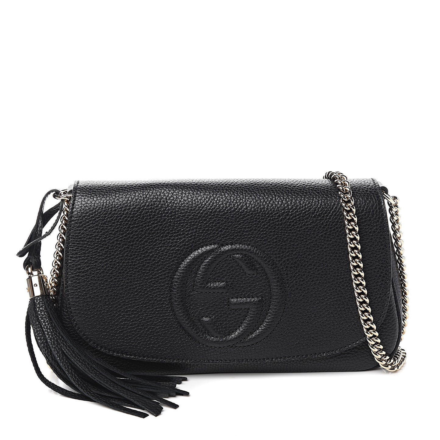 Pebbled Calfskin Medium Soho Flap Crossbody Black