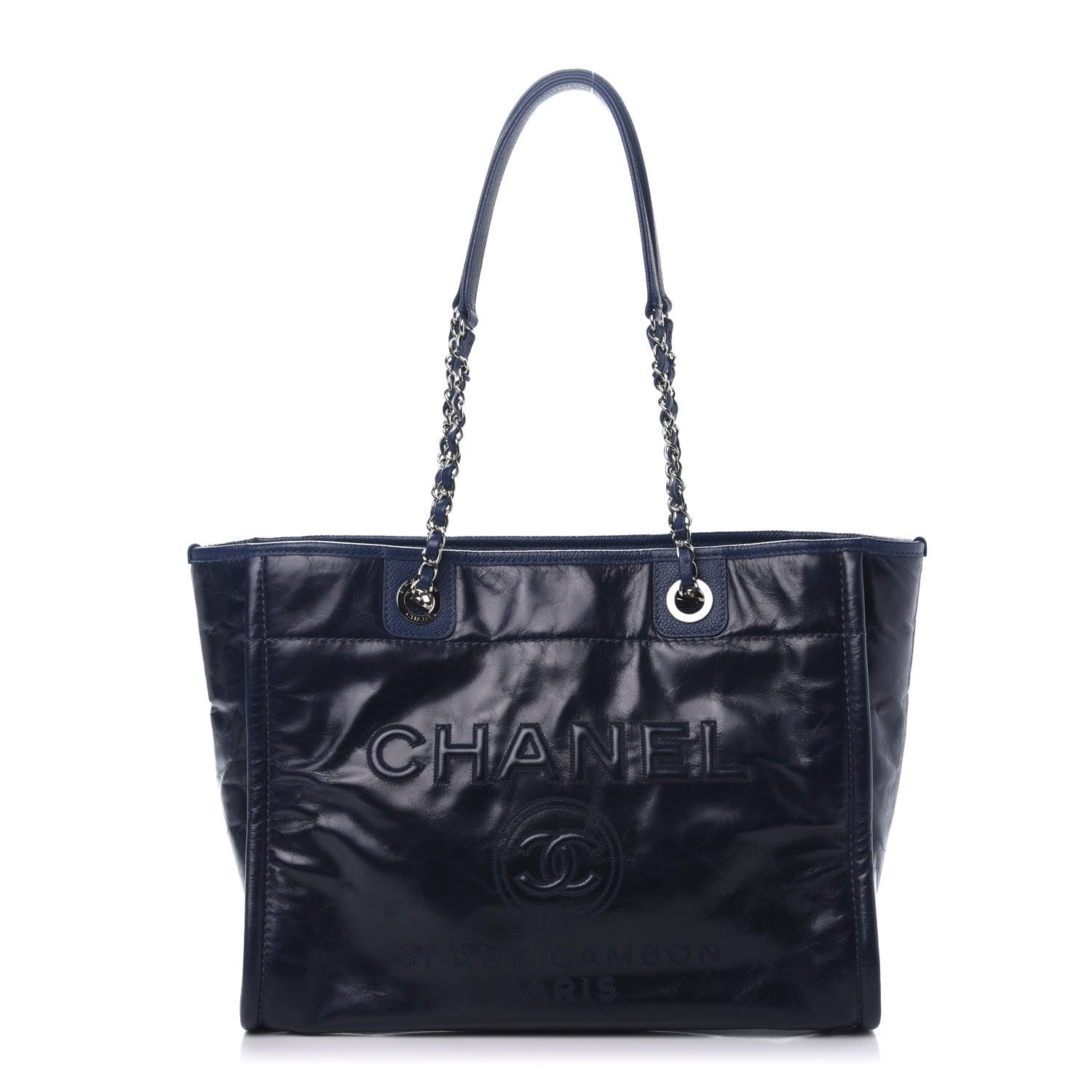 Chanel Glazed Calfskin Small Deauville Tote Blue 1 of 12