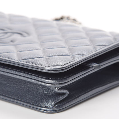 Chanel Metallic Goatskin Quilted Diamond CC Wallet On Chain WOC Grey 6 of 11