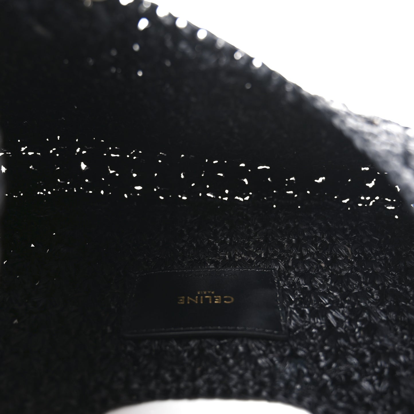 Raffia Calfskin Triomphe Panier Hobo Bag Black