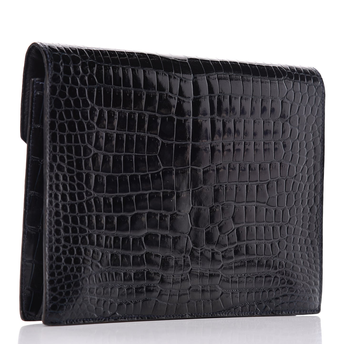 Shiny Crocodile Faco Clutch Bleu Marine