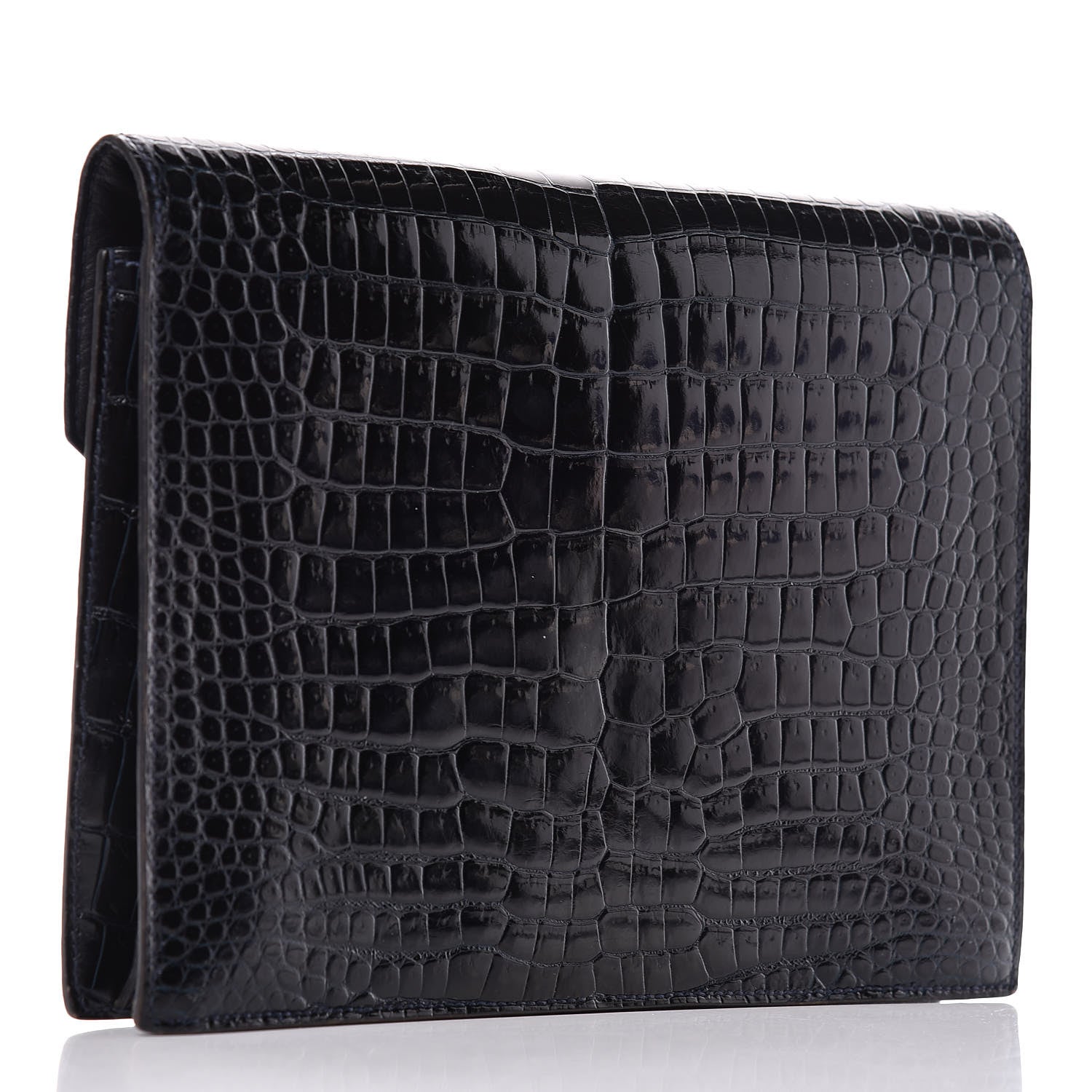 Hermes Shiny Crocodile Faco Clutch Bleu Marine 3 of 16