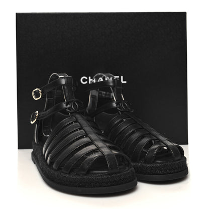 Chanel Lambskin Espadrille Sandals 40 Black 3 of 9