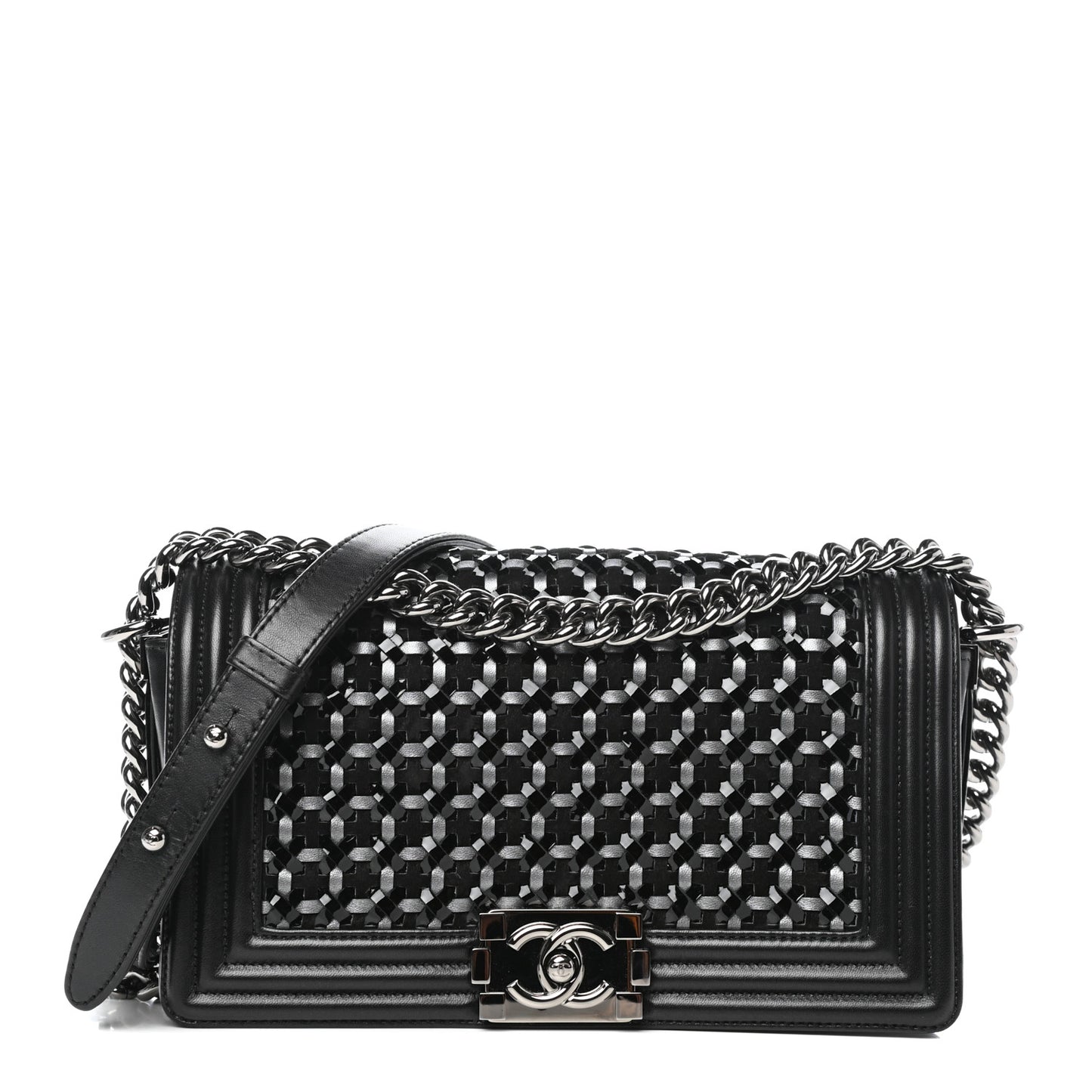 Sheepskin Braided Medium Boy Reverso Flap Black