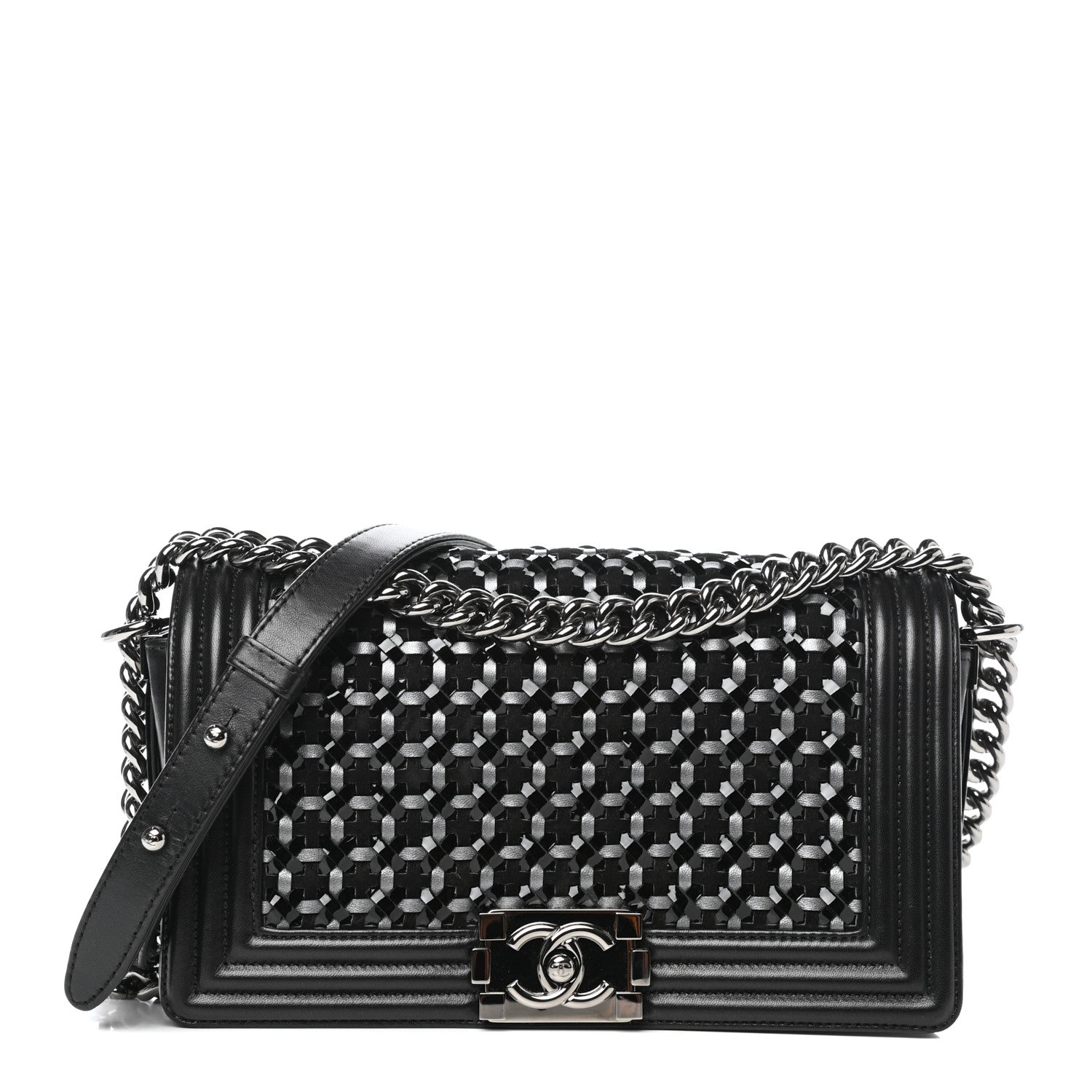 Chanel Sheepskin Braided Medium Boy Reverso Flap Black 1 of 10