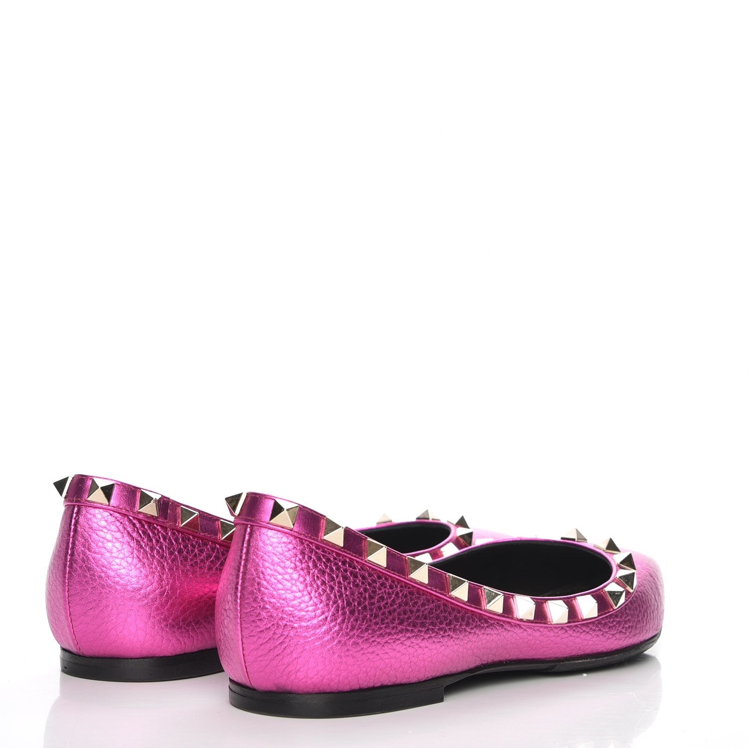 Valentino Garavani Metallic Pebbled Calfskin Rockstud Ballerina Flats 35.5 Peony 4 of 9