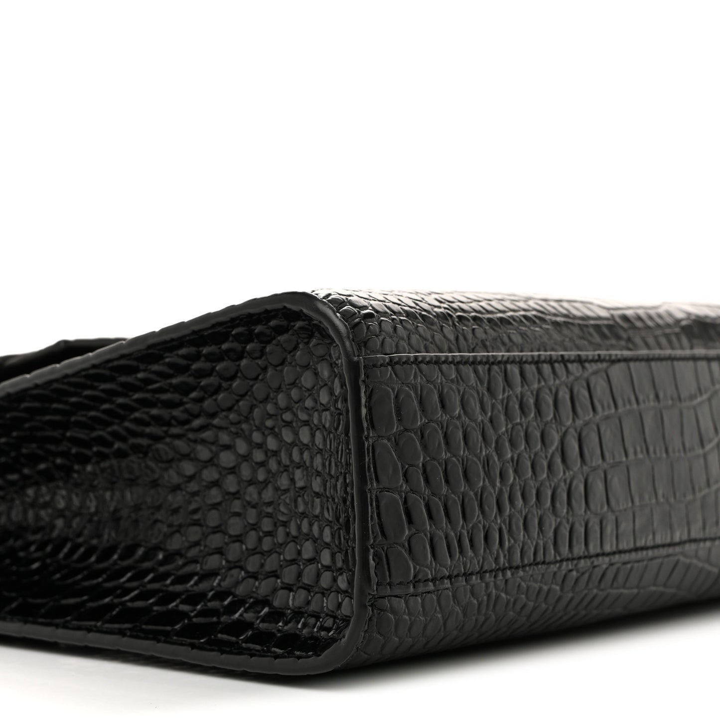 Shiny Calfskin Crocodile Embossed Manhattan Baguette Black