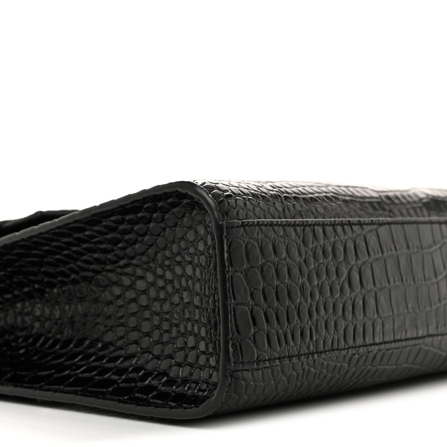Saint Laurent Shiny Calfskin Crocodile Embossed Manhattan Baguette Black 9 of 10