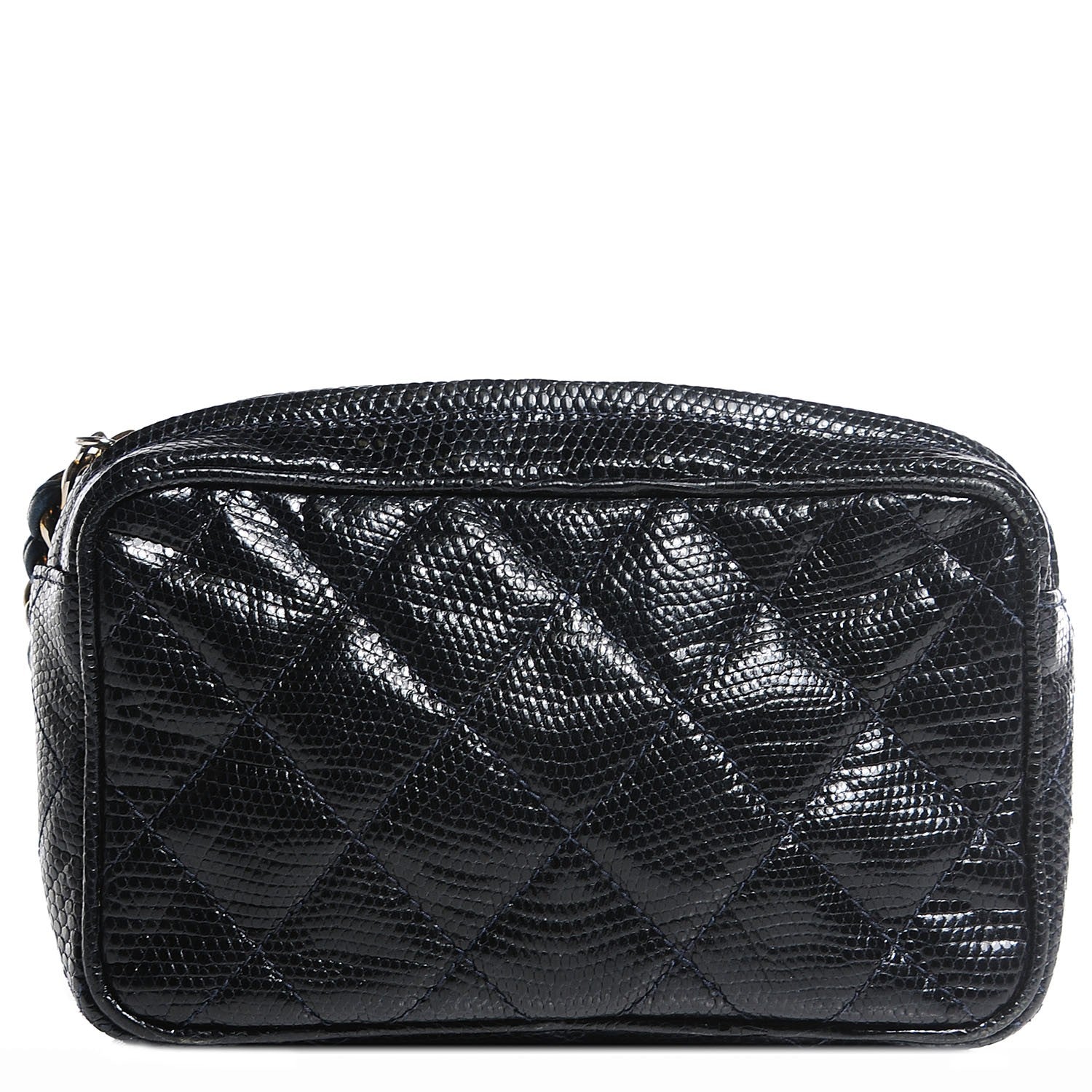 Chanel Quilted Lizard Tassel Cosmetic Pouch Navy 1 of 7