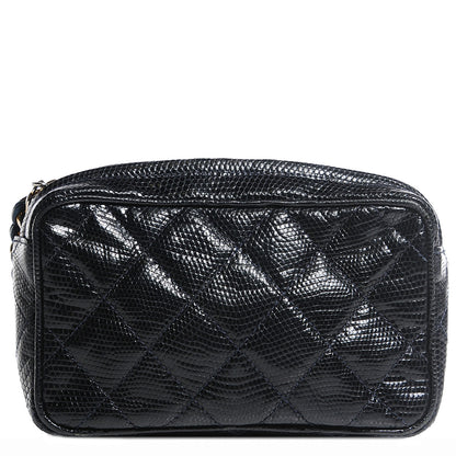 Chanel Quilted Lizard Tassel Cosmetic Pouch Navy 1 of 7