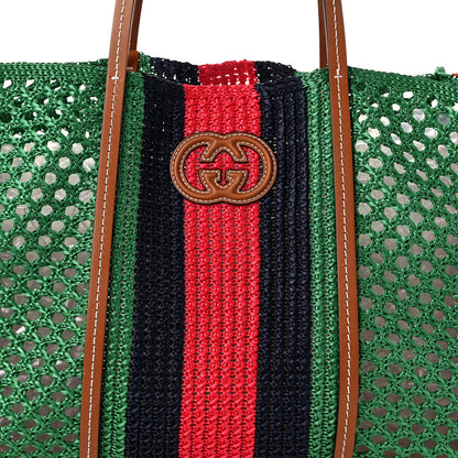 Gucci Raffia Web Woven Medium Interlocking G Tote Green 8 of 10