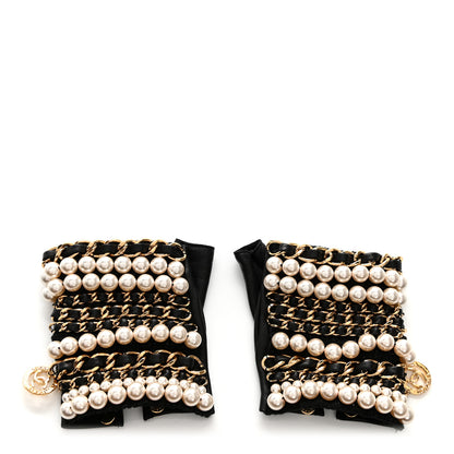 Chanel Lambskin Pearl Fingerless Chain CC Gloves 7 Black 1 of 7