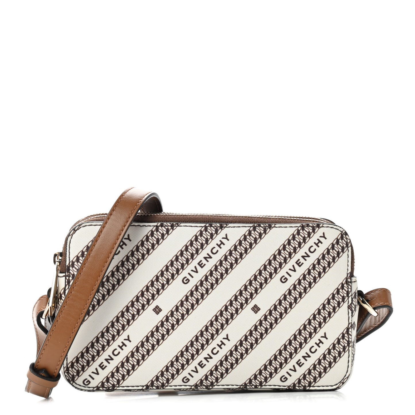Canvas Logo Striped Crossbody Bag Beige