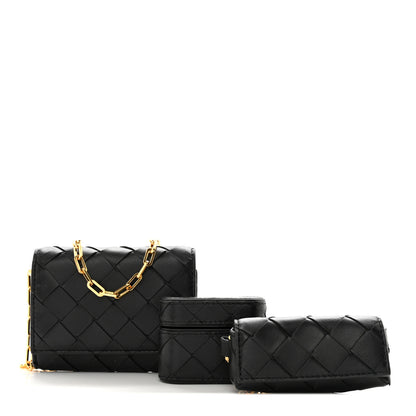 Bottega Veneta Nappa Intrecciato Trio Card Case On Chain Black 1 of 9