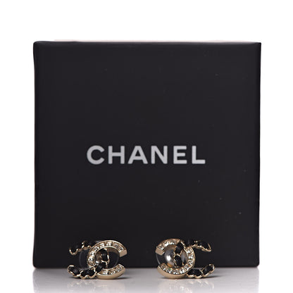 Chanel Crystal Baguette Lambskin Chain CC Vintage Allure Stud Earrings Black Gold 5 of 5