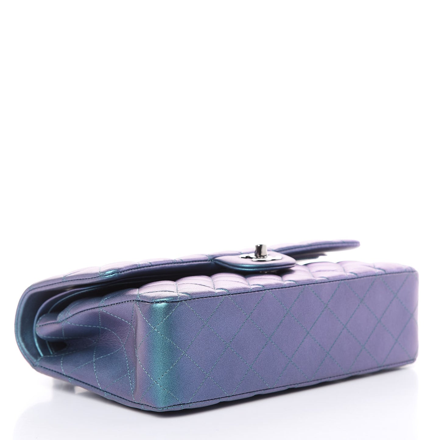 Metallic Lambskin Quilted Medium Double Flap Turquoise