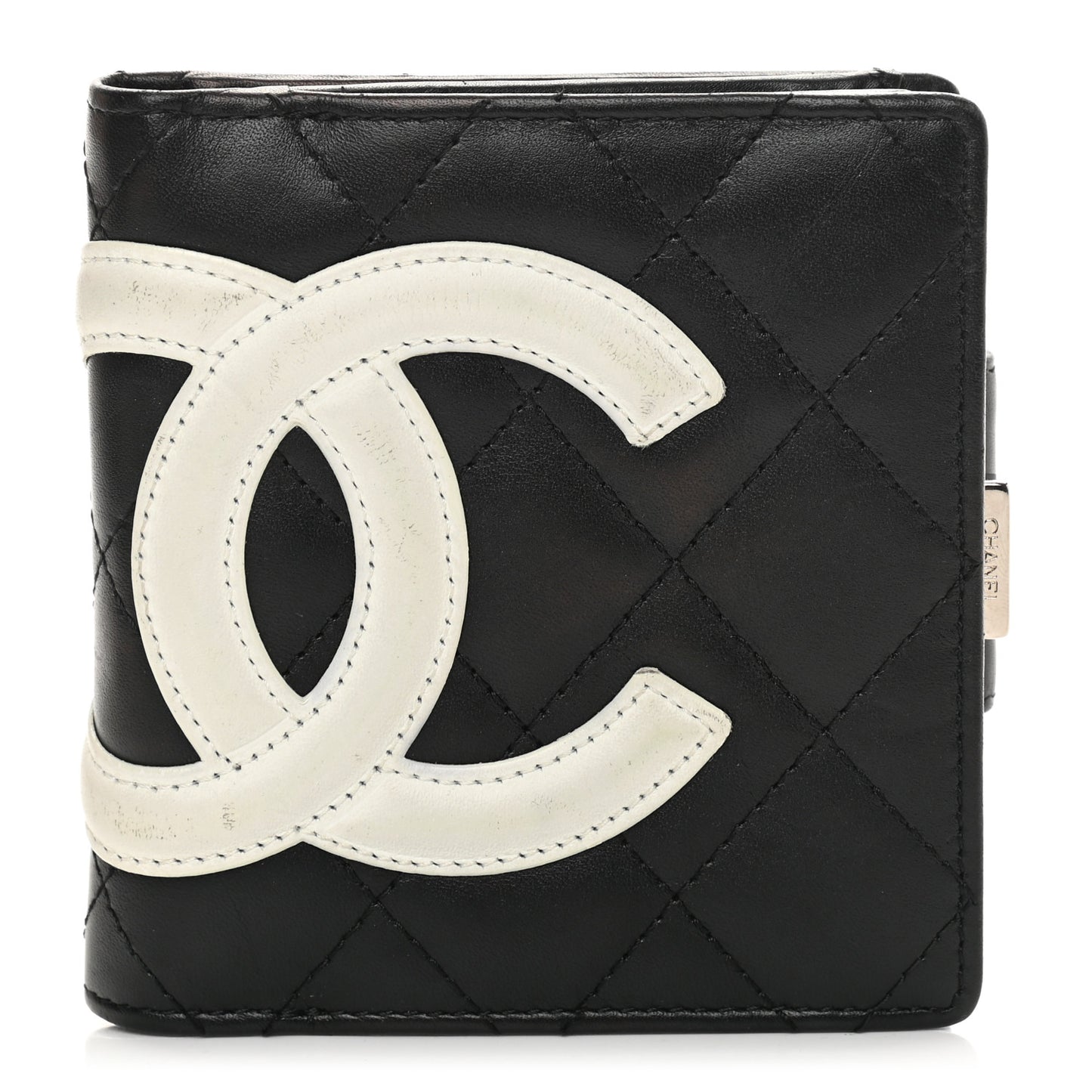 Calfskin Quilted Cambon Bi-Fold Wallet Black White