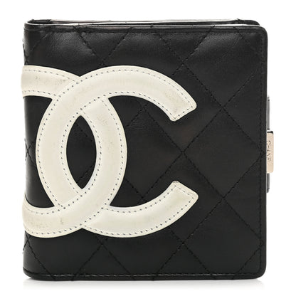 Chanel Calfskin Quilted Cambon Bi-Fold Wallet Black White 1 of 12