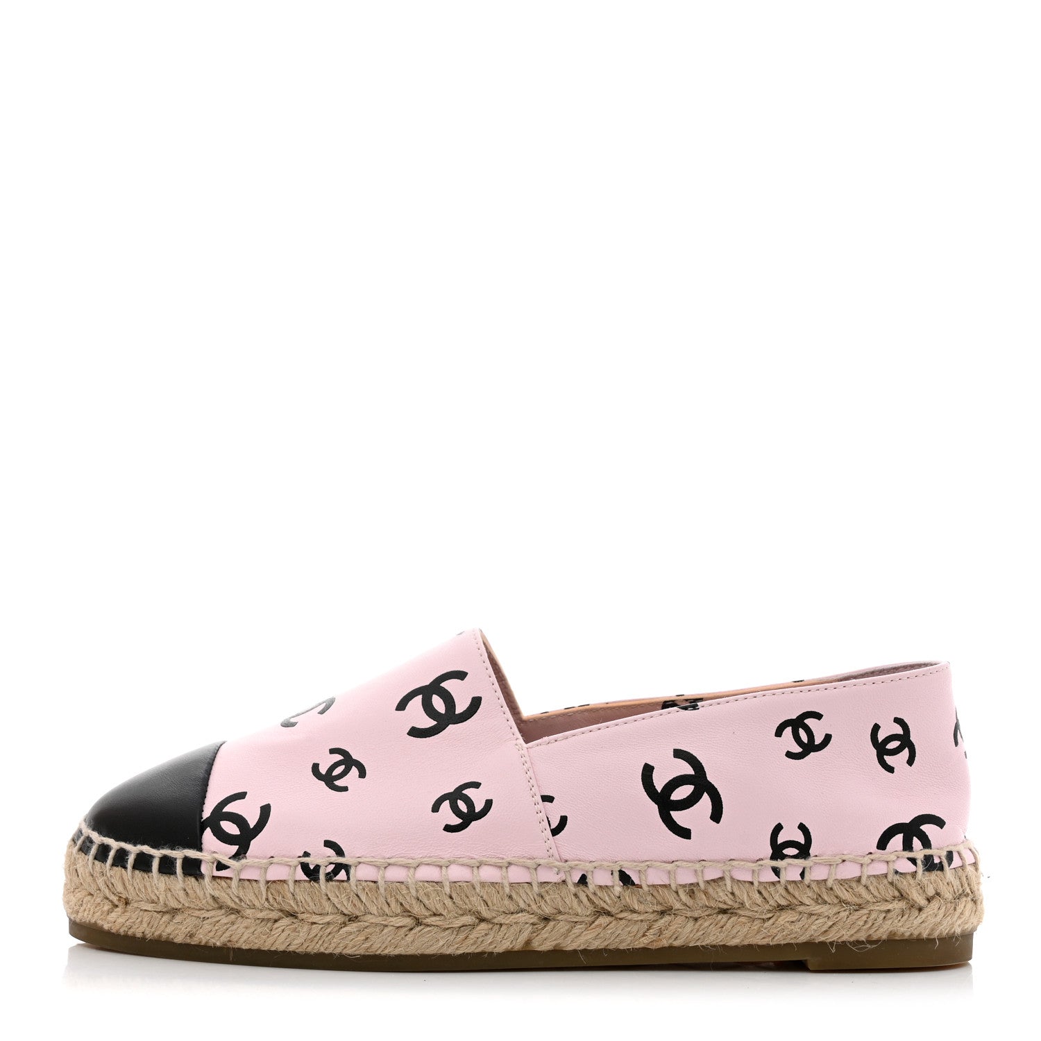Chanel Lambskin Printed Coco Beach Espadrilles 37 Light Pink Black 1 of 9