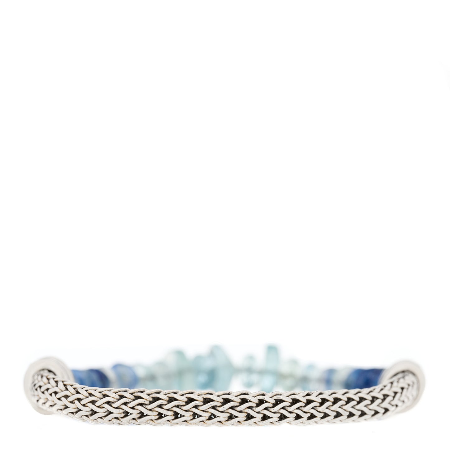 Sterling Silver Aquamarine Kyanite Beaded Classic Chain Bracelet