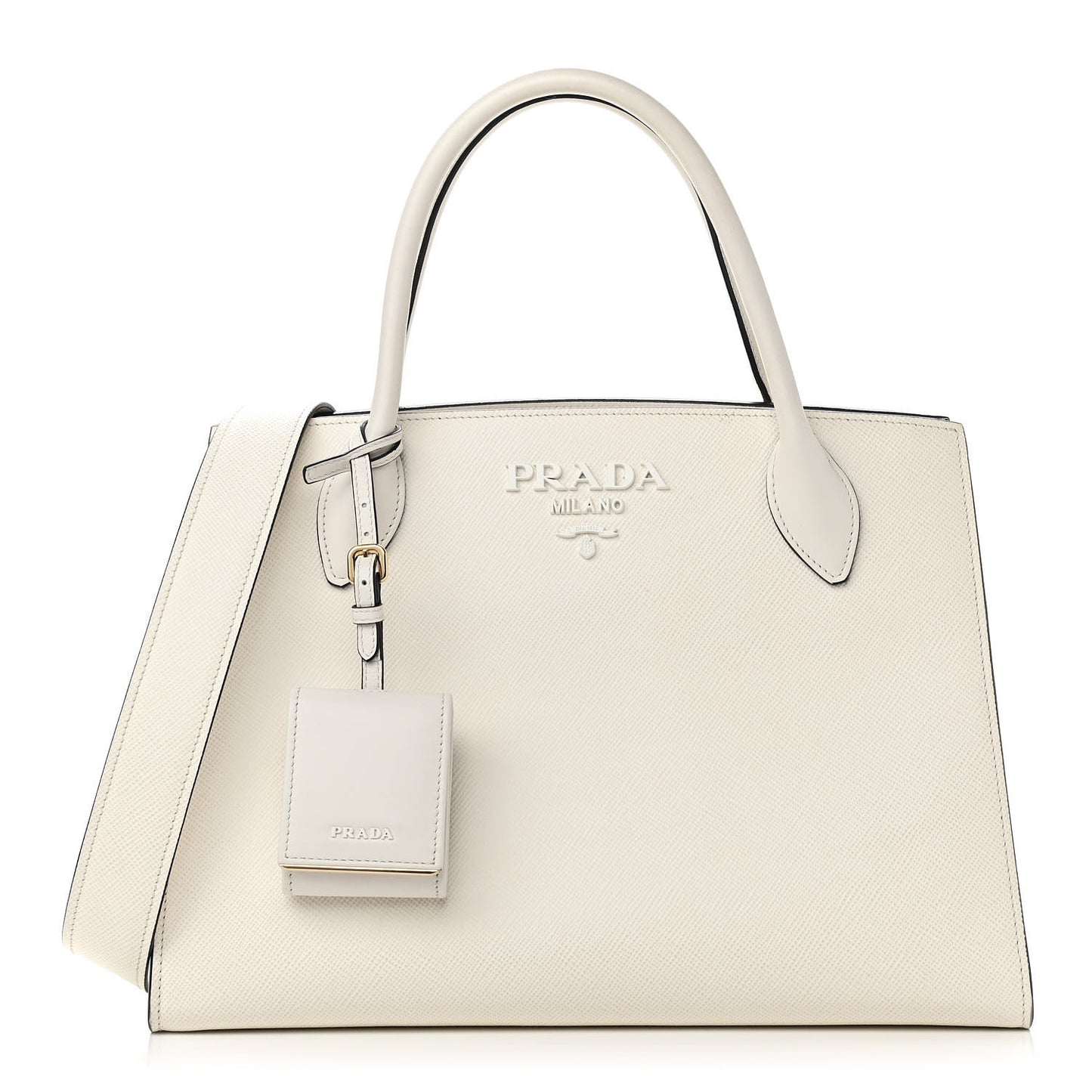 Saffiano Cuir Calfskin Medium Monochrome Top Handle Tote White