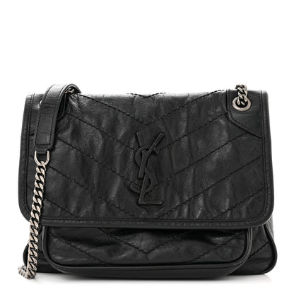 Saint Laurent Crinkled Calfskin Matelasse Monogram Baby Niki Chain Satchel Black 1 of 11