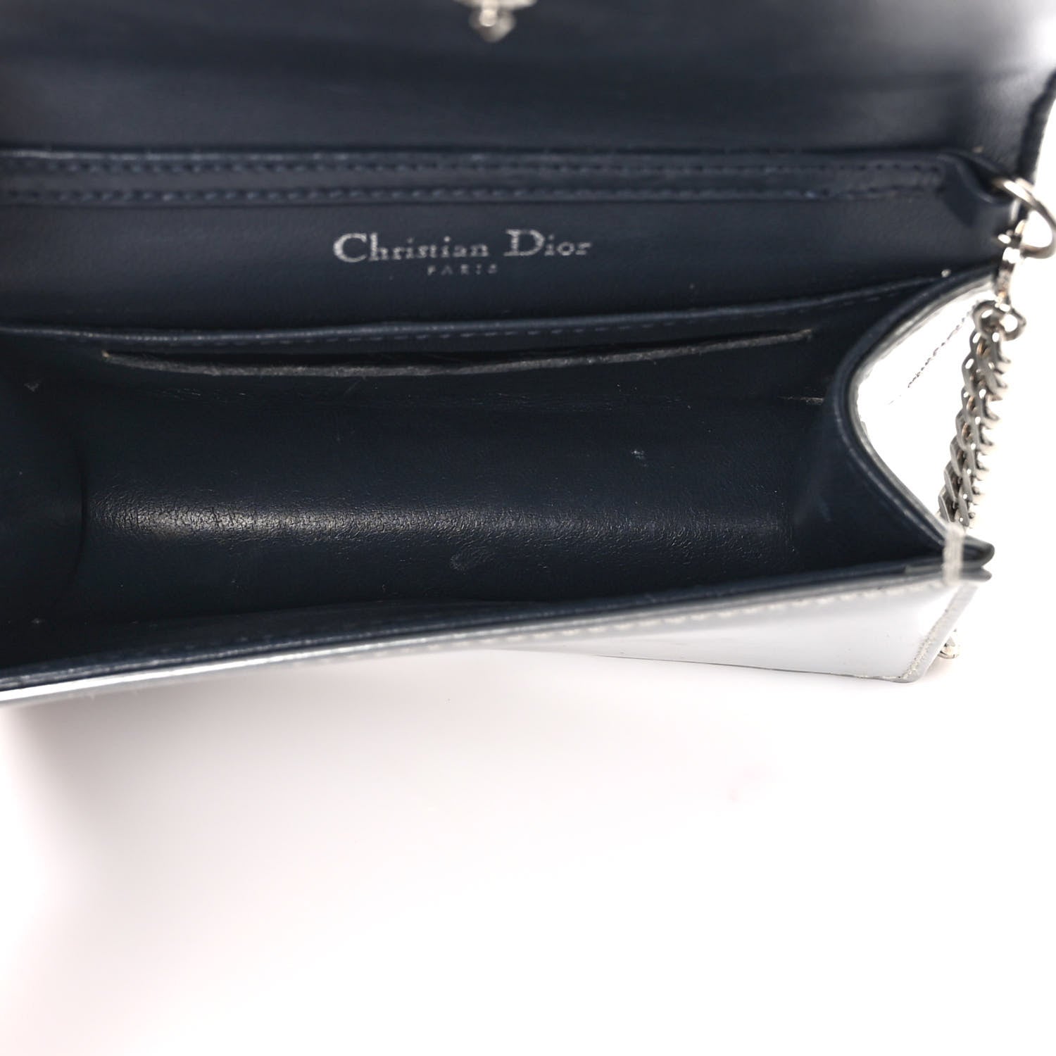 Christian Dior Metallic Patent Micro-Cannage Baby Diorama Flap Bag Silver 5 of 11