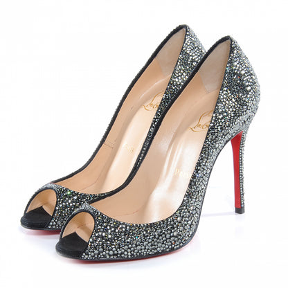 Christian Louboutin Suede Crystal Sexy Strass 100 Peep Toe Pumps 37.5 Black Diamond 3 of 6